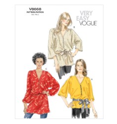 8668 EZ VOG KIMONO ELASTIC V- TOPS LENGTHS PATTERN XS- X L